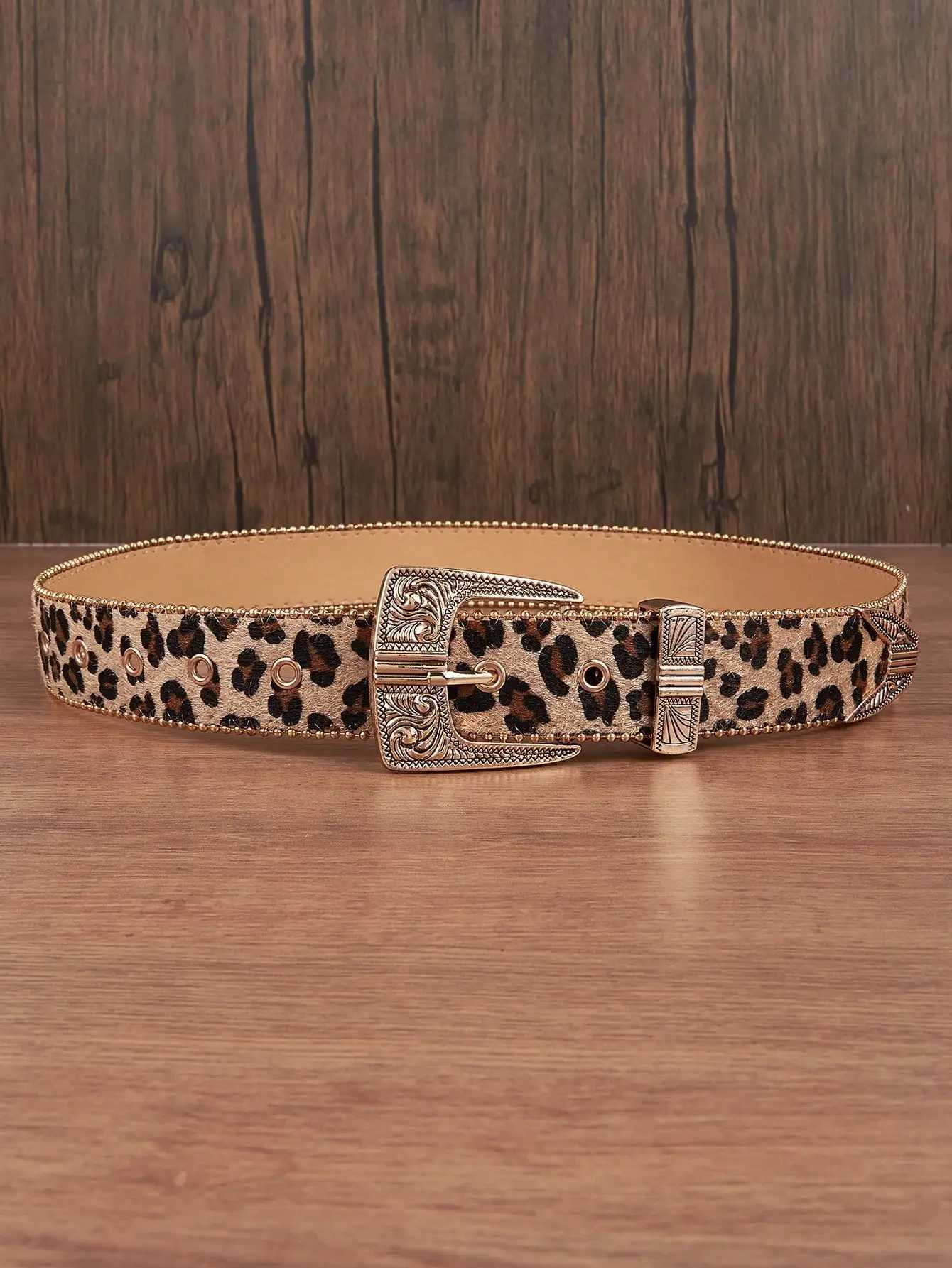 1pc Men Leopard Vintage Engraved Metal Buckle Pearl Edged Jeans Belt Versatile For Casual Wear HalloweenXJ250210