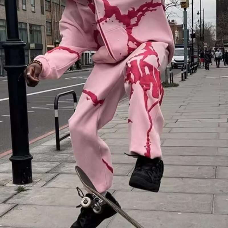 Men's Outerwear S-6Xl Foam Printing Hoodies Hip Hop Fashion Irregular Pattern Hoodie Pants Set Women Y2k Streetwear Skateboard Oversize Sweatshir