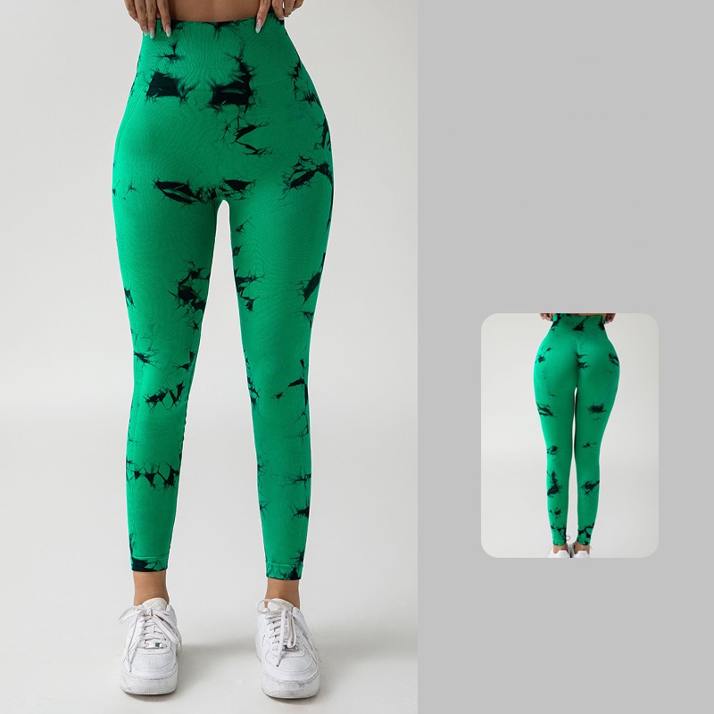 Ladies' European and American Fashion Tie Dyeing Advanced Yoga Set Bra Peach Hip Slimming Casual Pants High Quality Fitness Sportswear