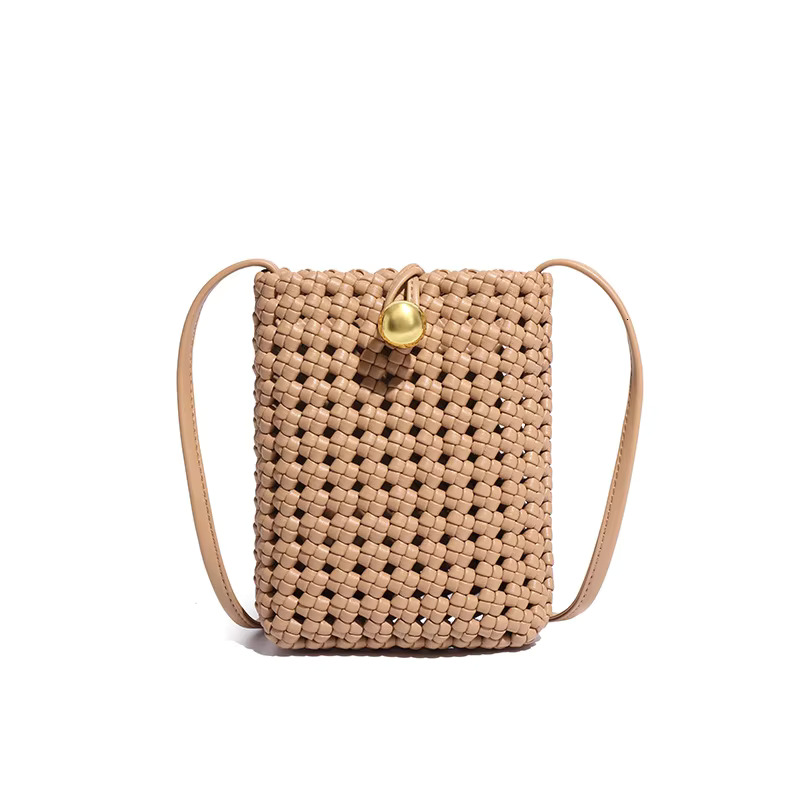 Hand-Woven Hollow Mobile Phone Women's Niche High-End Fashion Shoulder Gilt Buckle Crossbody Mini Small Square Bag