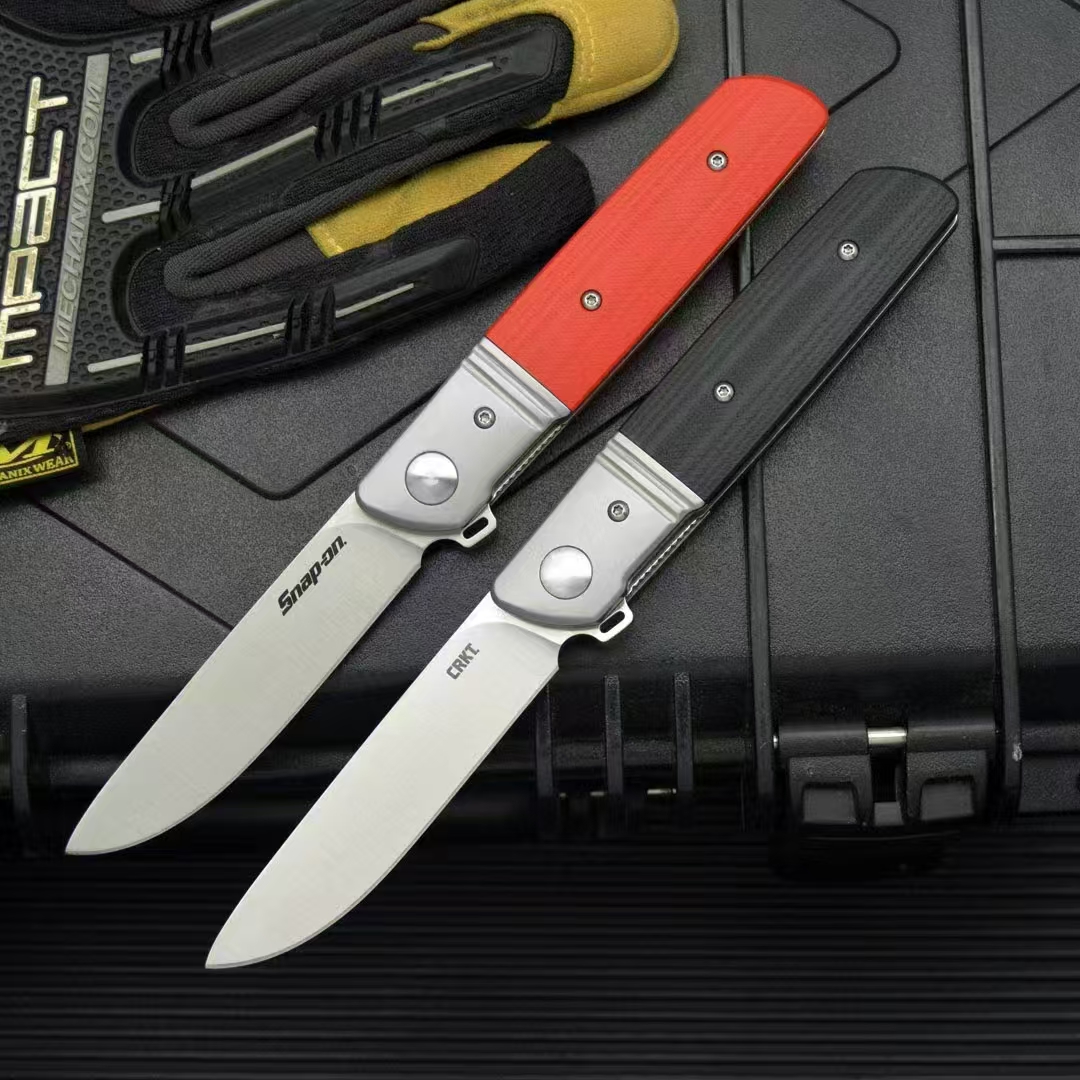 High quality 2Models 5720 Bamboozled Assisted Flipper Knife 3.27 D2 Satin Plain Blade, Black G10 Handles with Steel Bolsters FURJOY