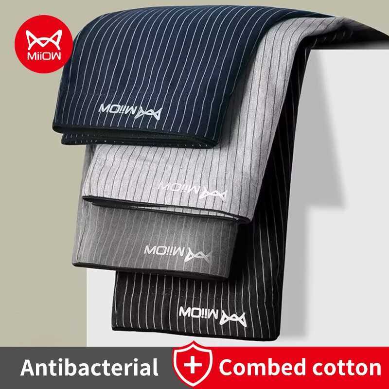 MiiOW 4Pcs Cotton Mens Boxer Underwear Graphene Antibacterial Man Trunks Breathable Striped Men Underpants Boxers Male Panties W250210