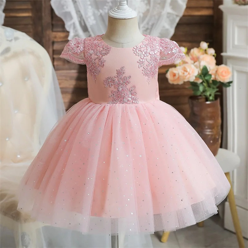 Champagne Flower Girl Dress Vintage Lace Princess Ball Gown Toddler Christening Birthday Prom Gown Bow V-Back Tulle Tutu Dresses 250210