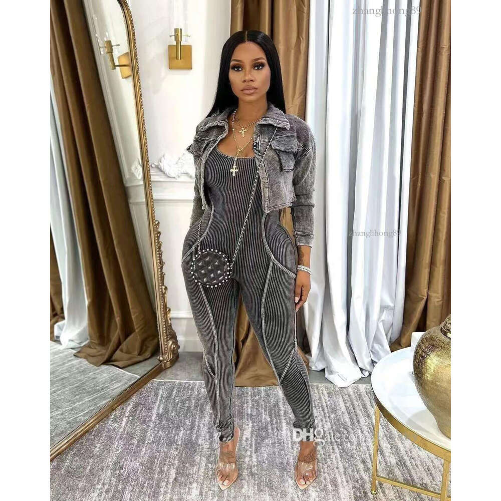 Fashion Two Piece Set Women Sexy Tights Long Pants Jumpsuit Sets Full Sleeve Bomber Jacket Coat 2024 New Vintage Casual Fitness Jumpsuits Track Suit