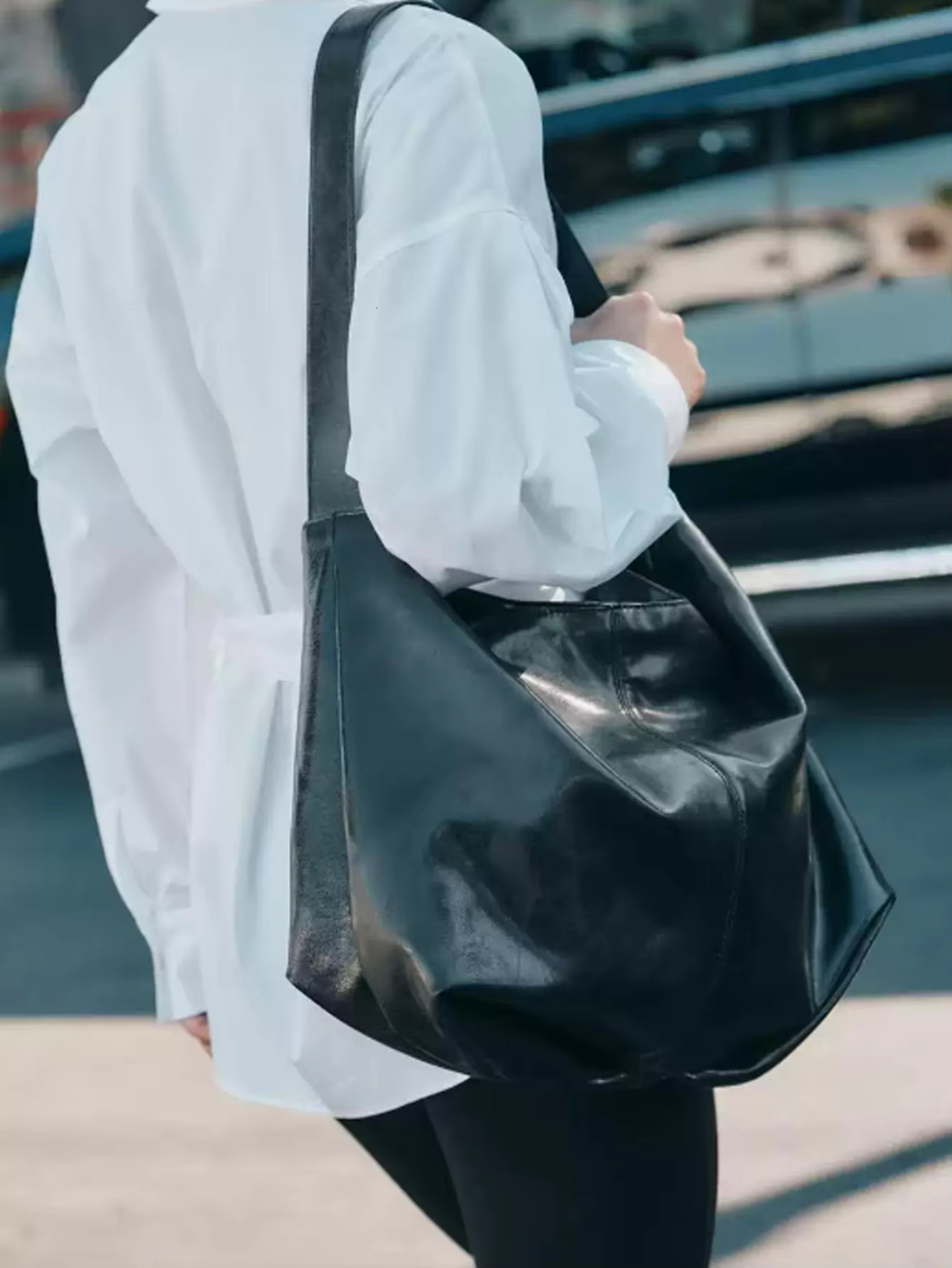 New Black Large Capacity Commuter Leisure Single Shoulder Soft Leather Diagonal Cross Tote Bag for Autumn and Winter