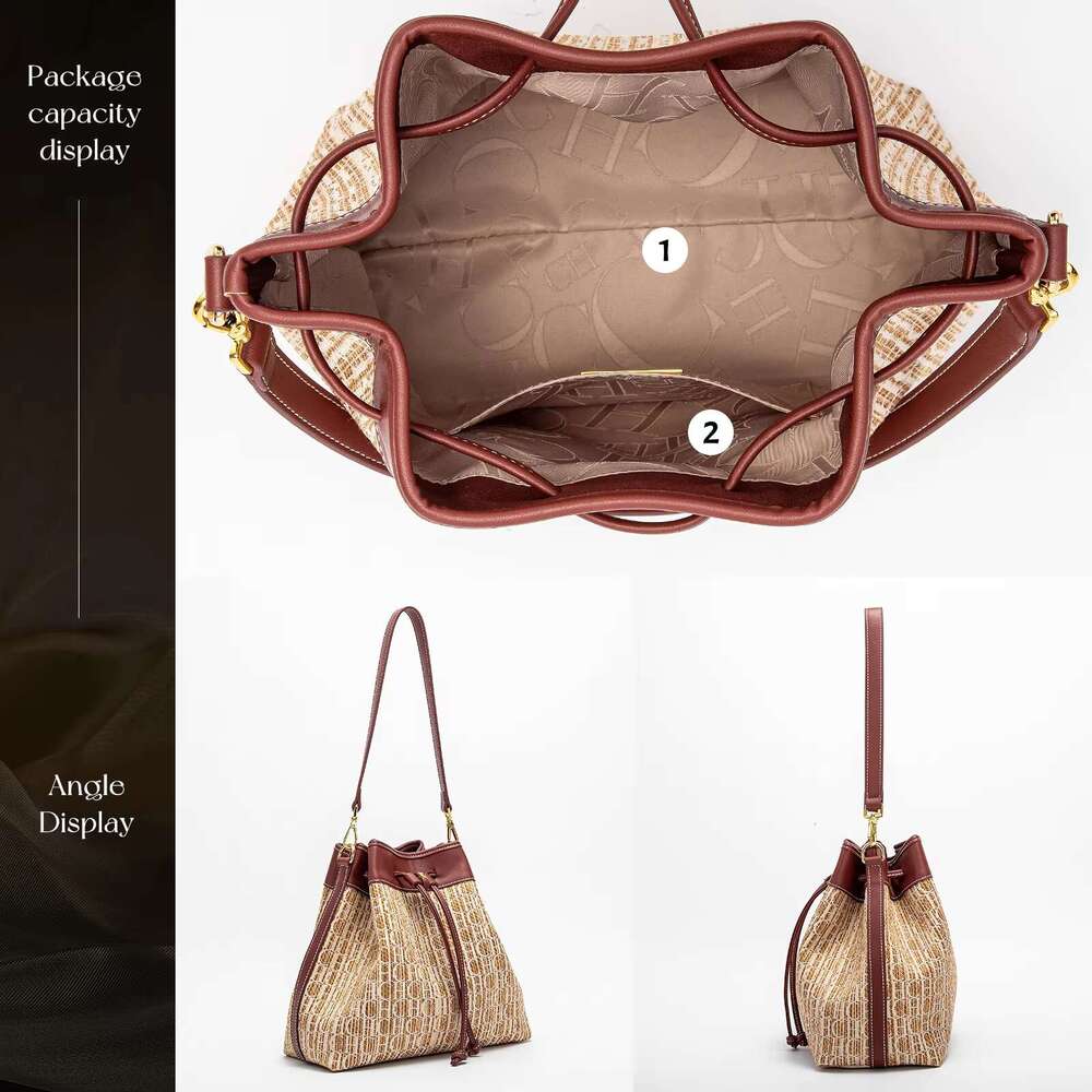 CHCH Women's Top Handbag New Knitted Texture Drawstring Large Capacity Dual Use Travel Shopping Bag