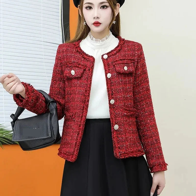 Autumn Winter Vintage Pink Tweed Women Blazers Lady Small Fragrance Jacket Coat Korean Woolen Coats Elegant Female Outerwear 250208