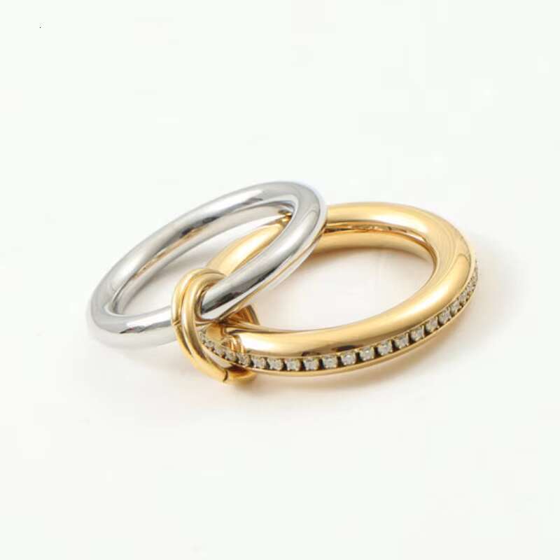 New Fashion Shinny Zircon Two-tone for Women Stainless Steel Ring Gold Plated Jewelry