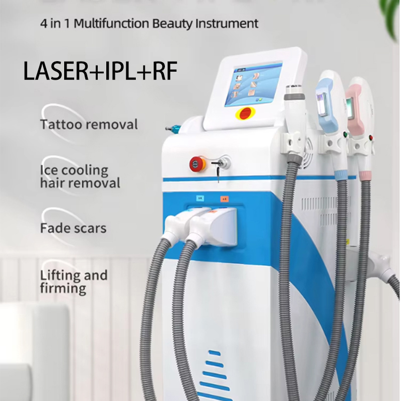 High Powerful 4 Handles E-light + ND YAG + RF Beauty Device Fast Hair Removal Picosecond Laser Tattoo Removal Face Lift Acne Treatment Machine