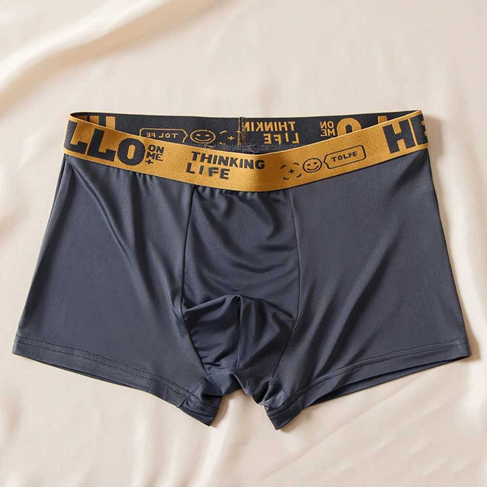 5pcs/lot Boxer Shorts Ice Silk Mens Underwear Summer Breathable Underpants U Convex Lingerie Breathable Sexy Panties W250210