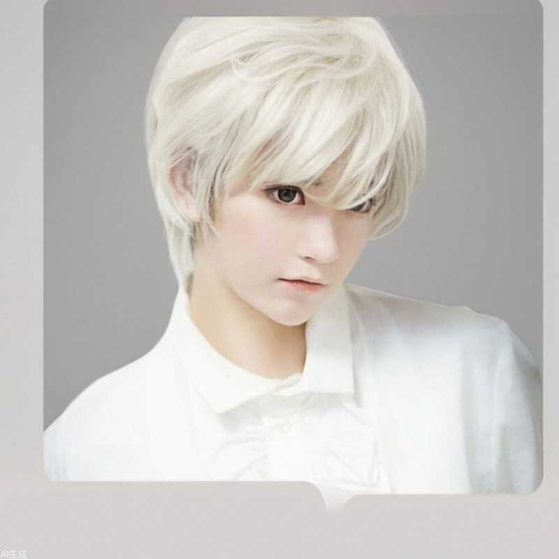 Wig Men and women animation cos fake hair white texture short hair fashion handsome mechanism headgearW250210