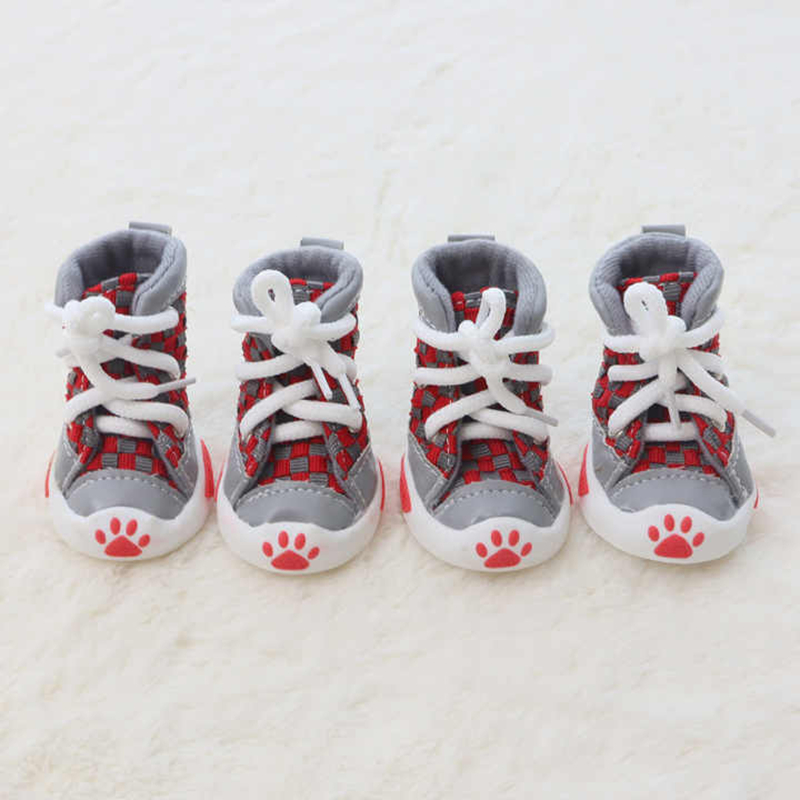 Two tone woven pet dog shoes, not to fall off, sports with shoe rope style, soft sole, wear-resistant, anti slip and comfortable fashionable dog shoes