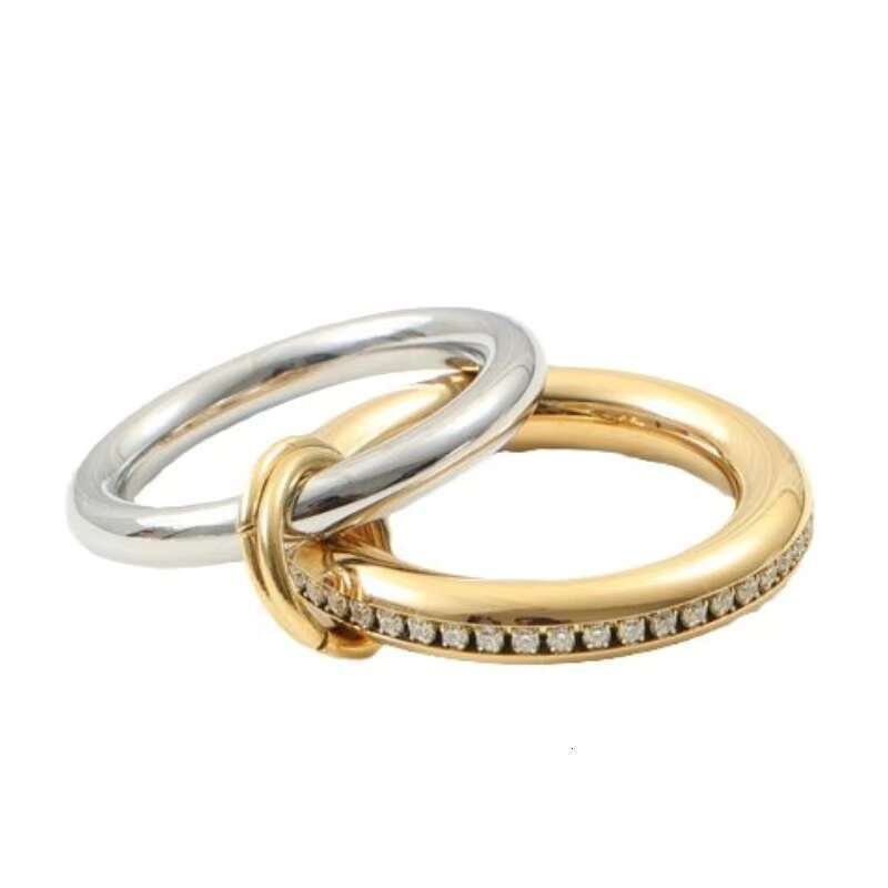 New Fashion Shinny Zircon Two-tone for Women Stainless Steel Ring Gold Plated Jewelry