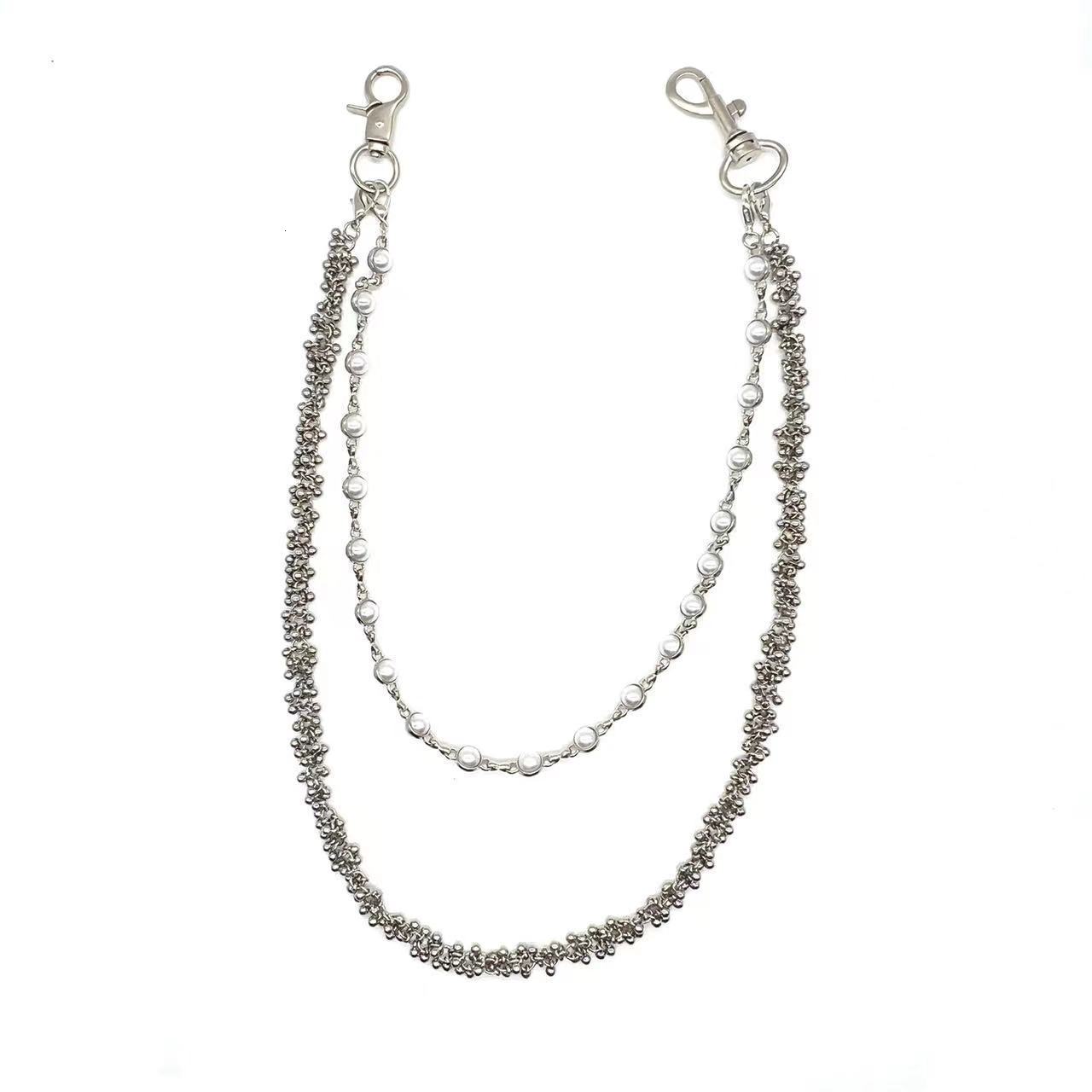 Minimalism Bead Flower Three Tier Silvery Pants Chain Mens And Womens Styles luxurious Retro Key Chain Gothic y2k Accessories 250107