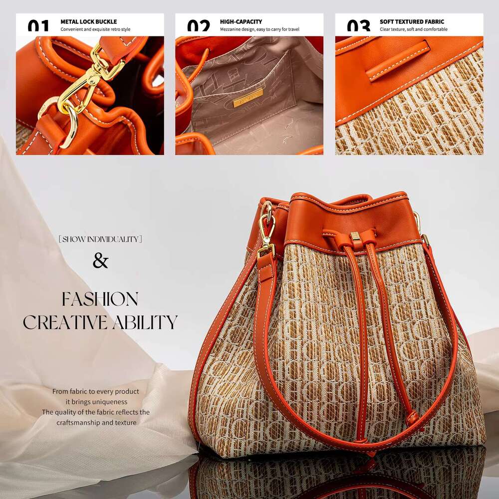 CHCH Women's Top Handbag New Knitted Texture Drawstring Large Capacity Dual Use Travel Shopping Bag