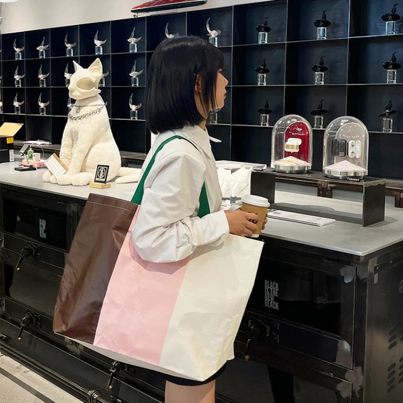 PP Woven Shopping Bag Shoulder Bag Reusable Waterproof Portable Handbag Environmentally Friendly Bags For Travel Grocery 250207