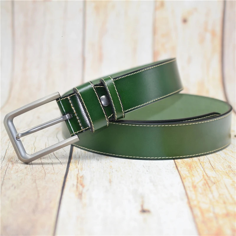 Men Belt Cow Leather Black/blue/coffee/white/green/red Alloy Pin Buckle Belts for Man 3.8CM Width Waist Belt 100-130CM 250210
