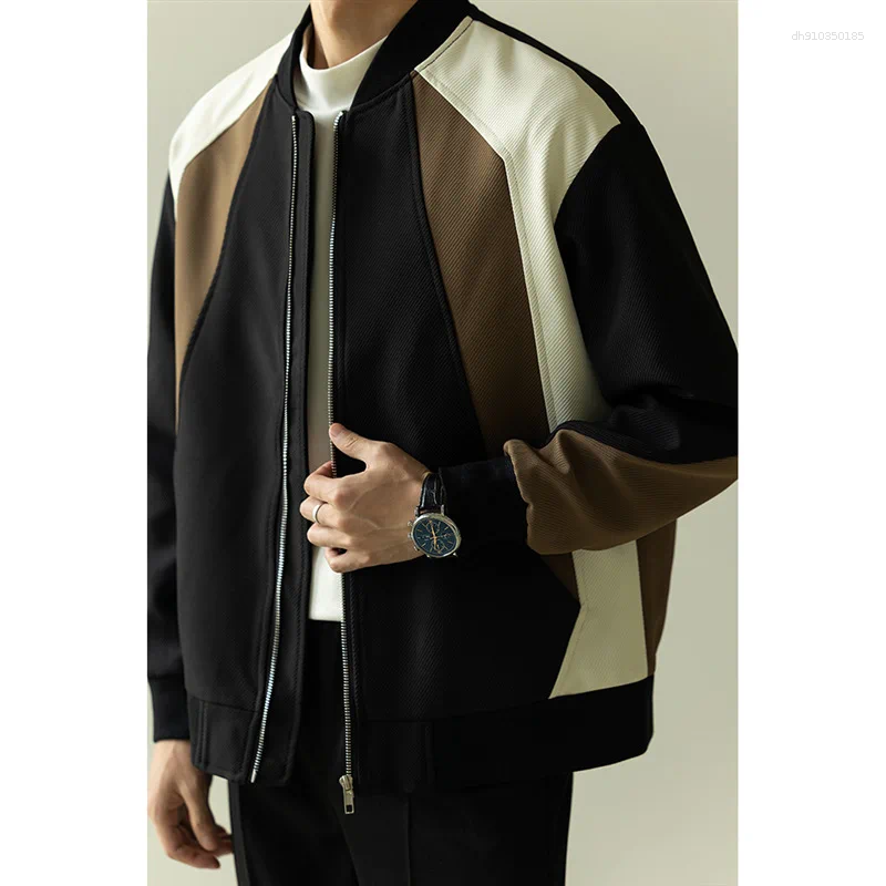 Men's Jackets American Versatile Casual Jacket Spring And Autumn Item Korean Version Light Mature Style Spliced Baseball Collar Top