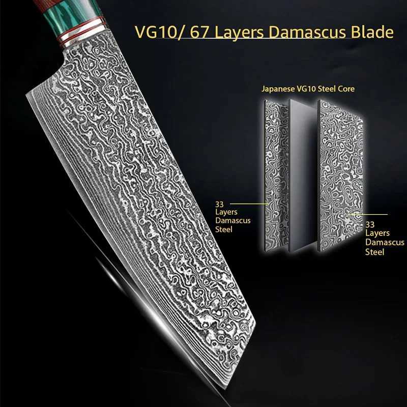 Damascus Steel Kitchen Knife Set VG10 Professional Chef Cleaver Knives Wide Blade Butcher Meat Vegetables Slicing KnifeXJ250210