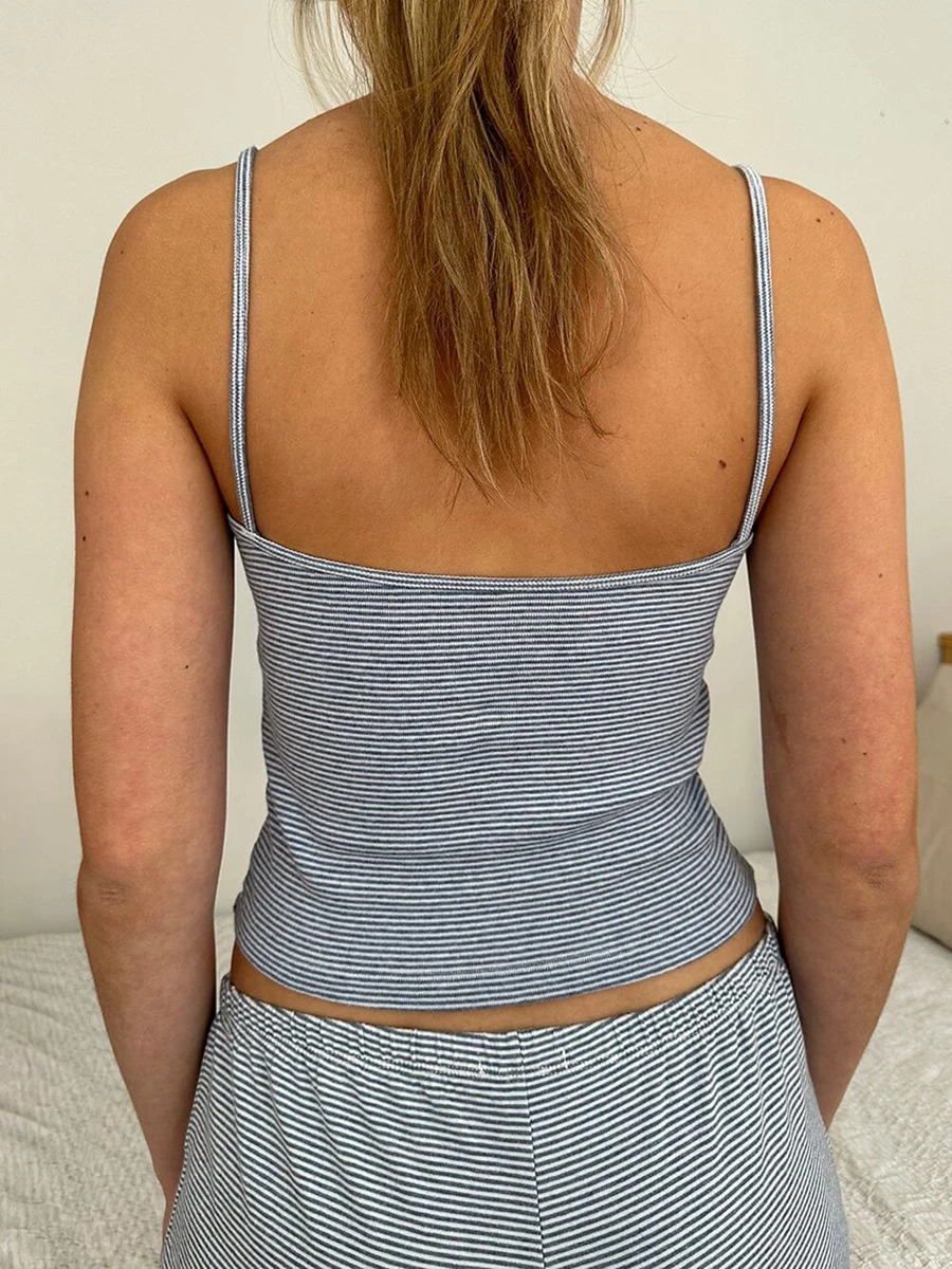 Women Two Piece Outfits Y2k Boy Shorts Set Sleeveless Striped Crop Top Button Down Loungewear Pajamas Streetwear 250210