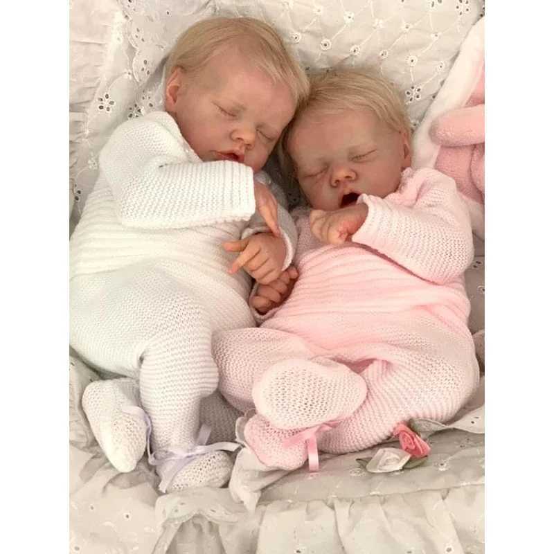 45CM Twins A/B Sleeping Reborn Baby Doll Already Painted Finished Newborn Baby Doll 3D Skin Visible Veins baby doll X250210