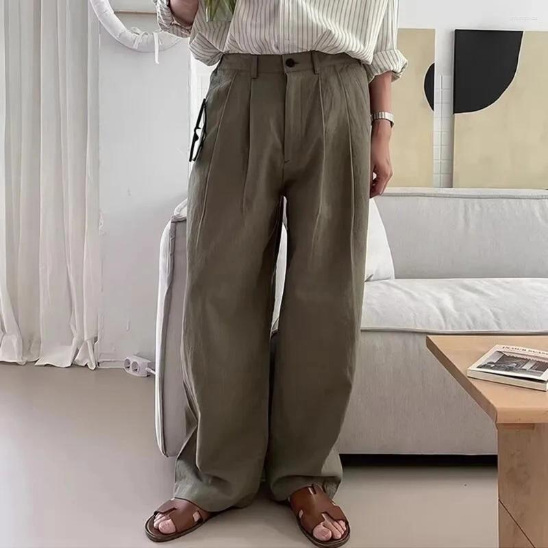 Mens Pants Y2K Mens Vintage Pleated Solid Color Trousers Autumn Casual Versatile Korean Straight Leg Clothing Unisex 2025