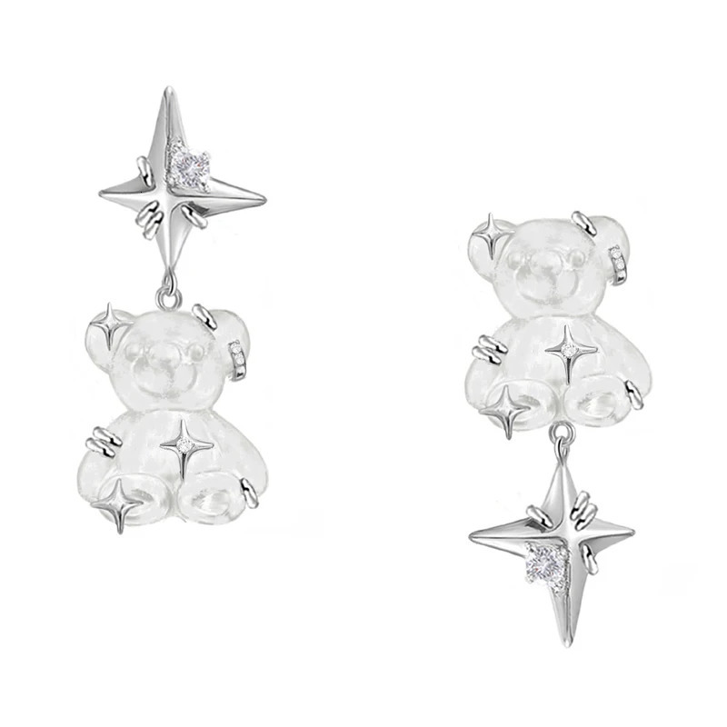 MASW Trendy Jewelry Little Bear Earrings Trend Original Thick Silver Plated Asymmetric Star Earrings For Girl 250210