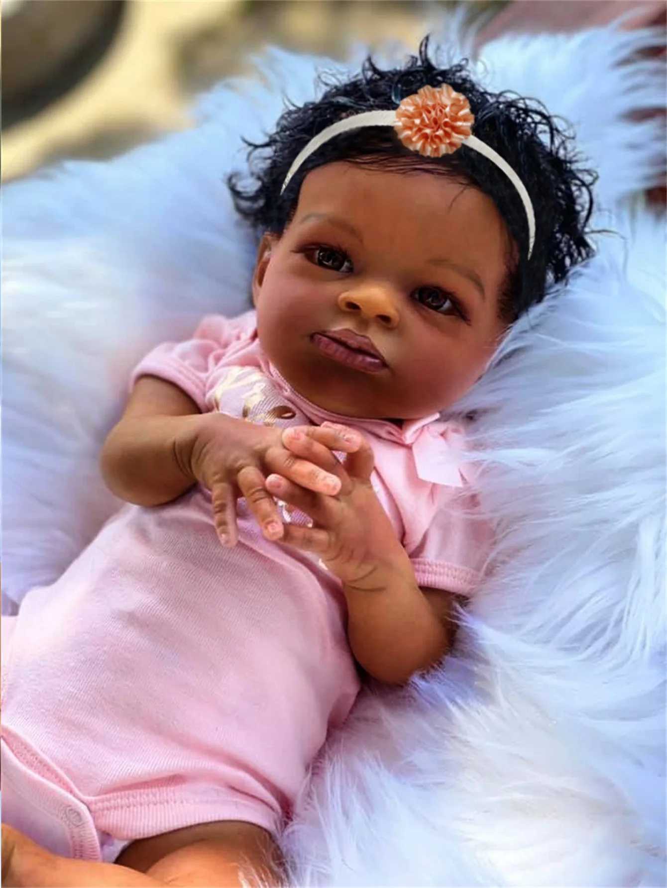 51cm Reborn Doll Baby Doll Vinyl Limbs with 3D Painted Skin Realistic Soft Cloth Body African American Doll Toy Christmas Gift X250210