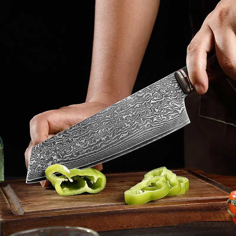 Damascus Steel Kitchen Knife Set VG10 Professional Chef Cleaver Knives Wide Blade Butcher Meat Vegetables Slicing KnifeXJ250210