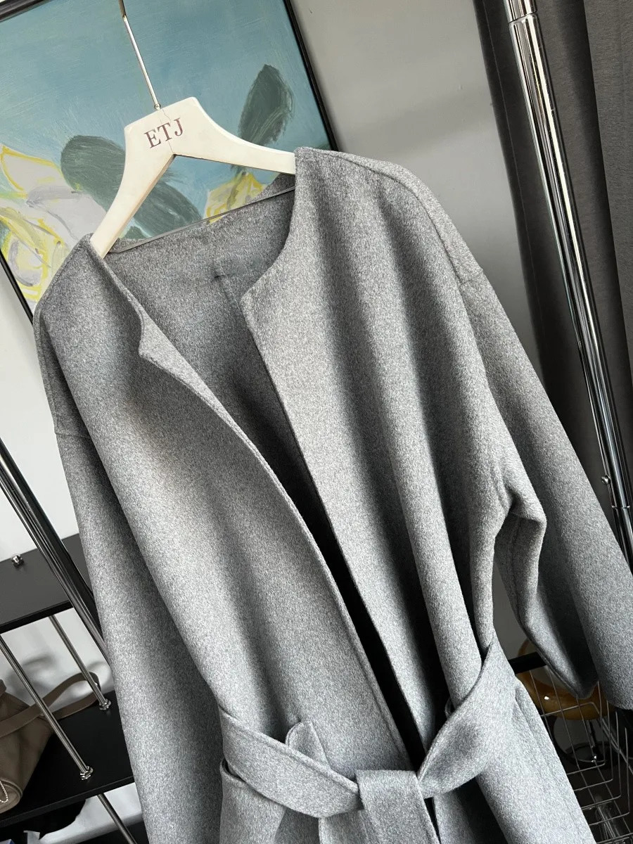 Wool blended doublefaced tweed coat traf handstitched longlength sidesplit collar 2024 autumn and winter 7522247 250109Z