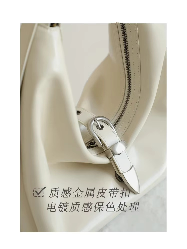 Metal Buckle Texture Niche Design, Genuine Leather Underarm Women's Shoulder Tote Bag