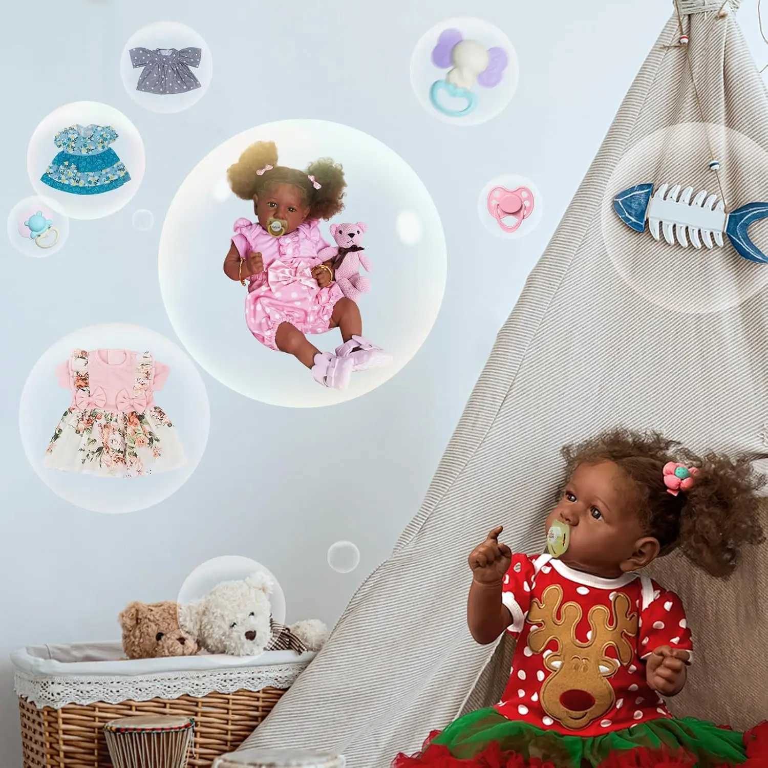 free shipping Reborn Black - 22 Inch Lifelike Soft Body Realistic-Newborn Baby Dolls Taupe Eyes Caramel Skin Tone Orange Crushed