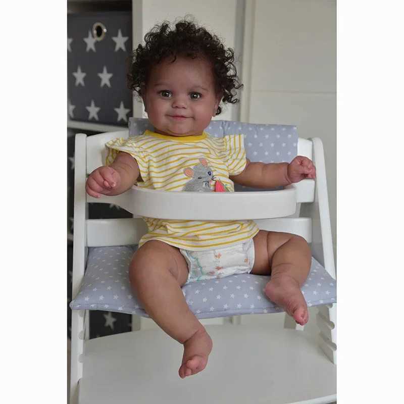 48CM Baby Reborn Black Cute Baby Toys for Kids Cloth Body Silicone Curly Hair Dolls Fashion Toddler Play House Children Gifts X250210