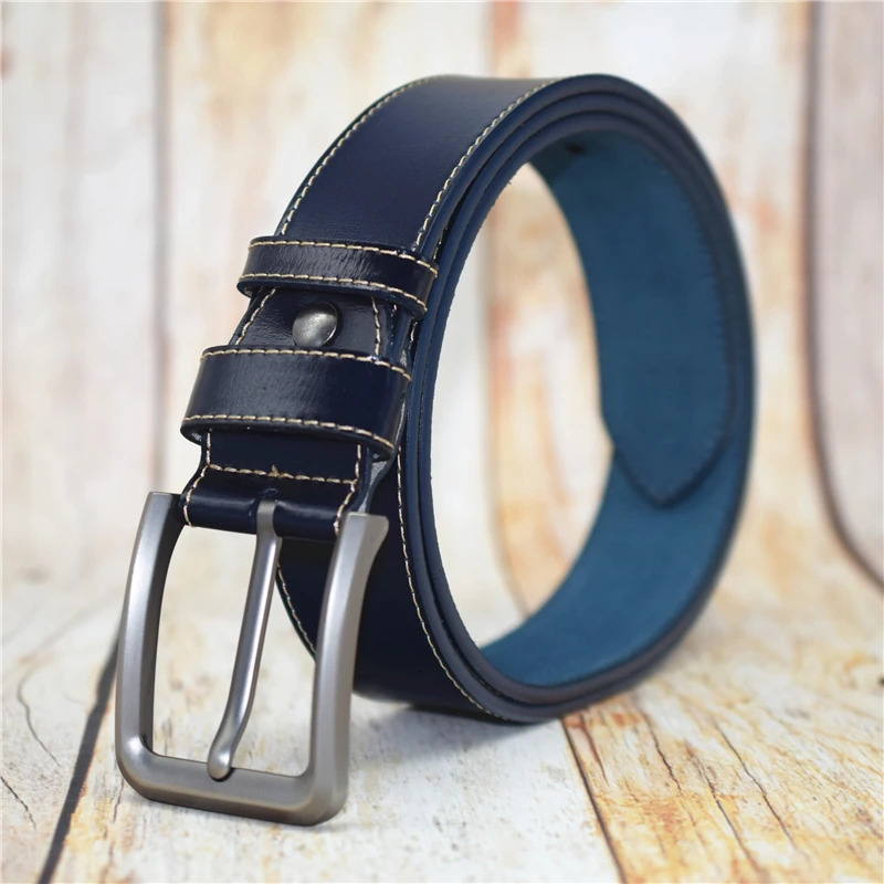Men Belt Cow Leather Black/blue/coffee/white/green/red Alloy Pin Buckle Belts for Man 3.8CM Width Waist Belt 100-130CM 250210