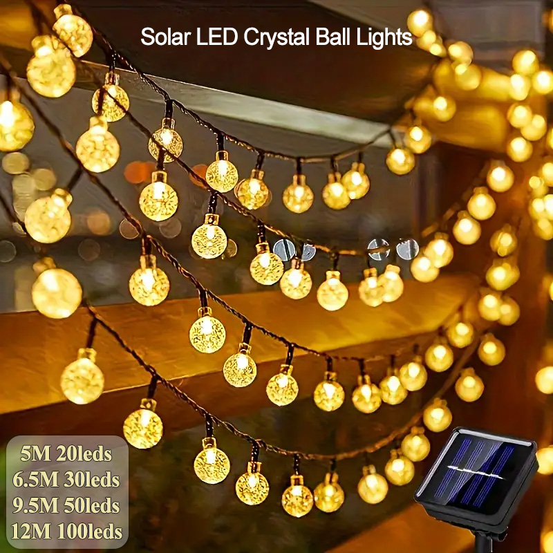 LED Solar String Lights Outdoor 60 Leds Waterproof Crystal Globe Lights with 8 Modes Garden Light for Patio Party Tree Decor