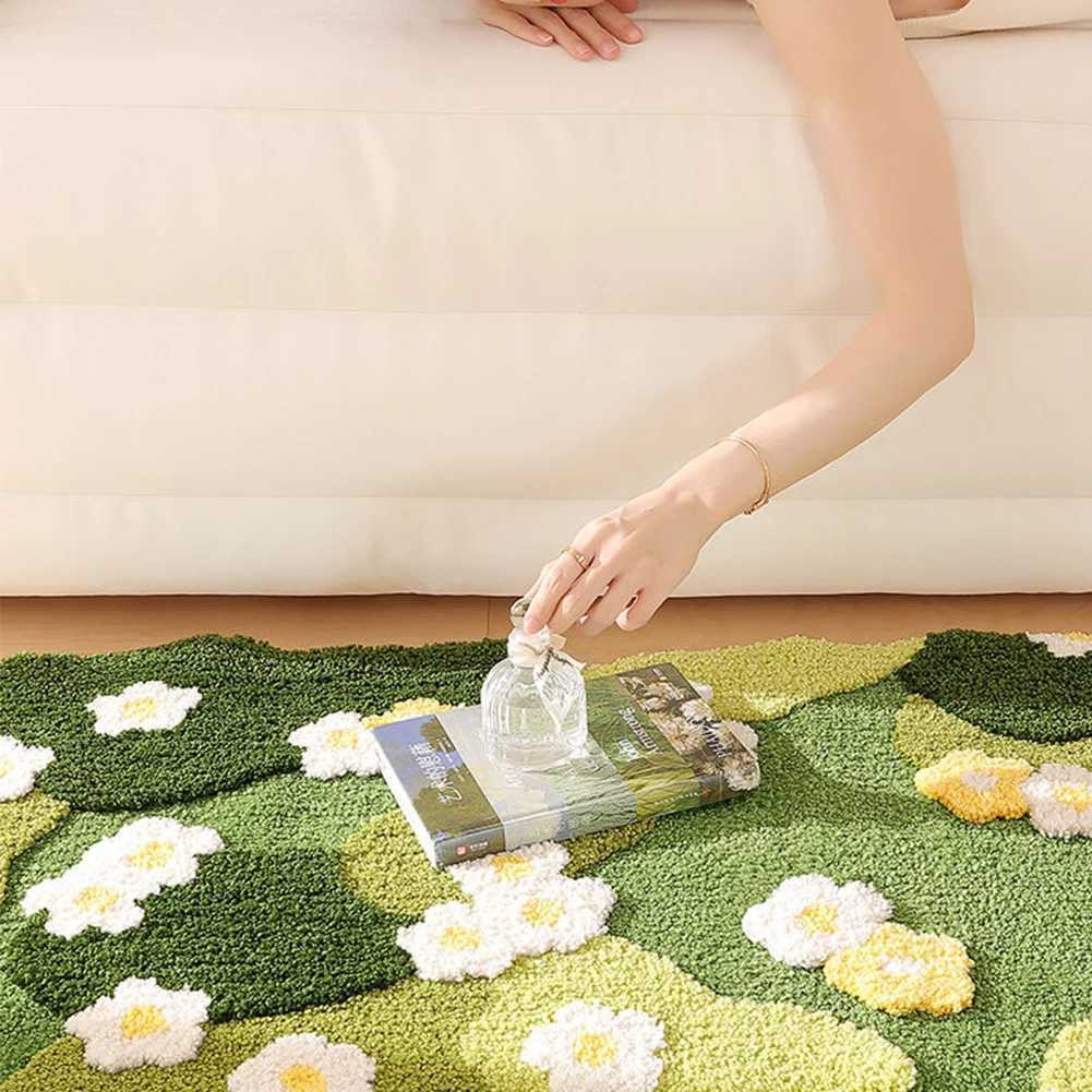 Green Forest Irregular Floor Mat Fluffy Moss Green Carpet Three-Dimensional Flocking Bedroom Rug Flocked Green Plush Bedroom Rug Y250210