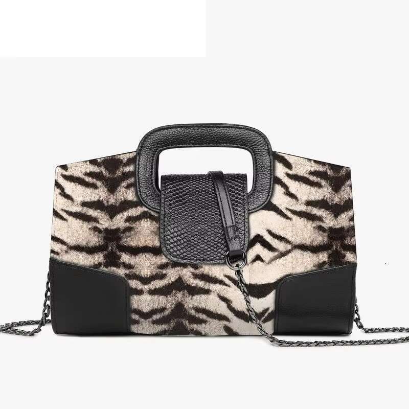 Women Fashion Handbag Genuine Horse Hair Fur Calf Leather In Python Pattern Top Handle Cross Body Bag Wb1098