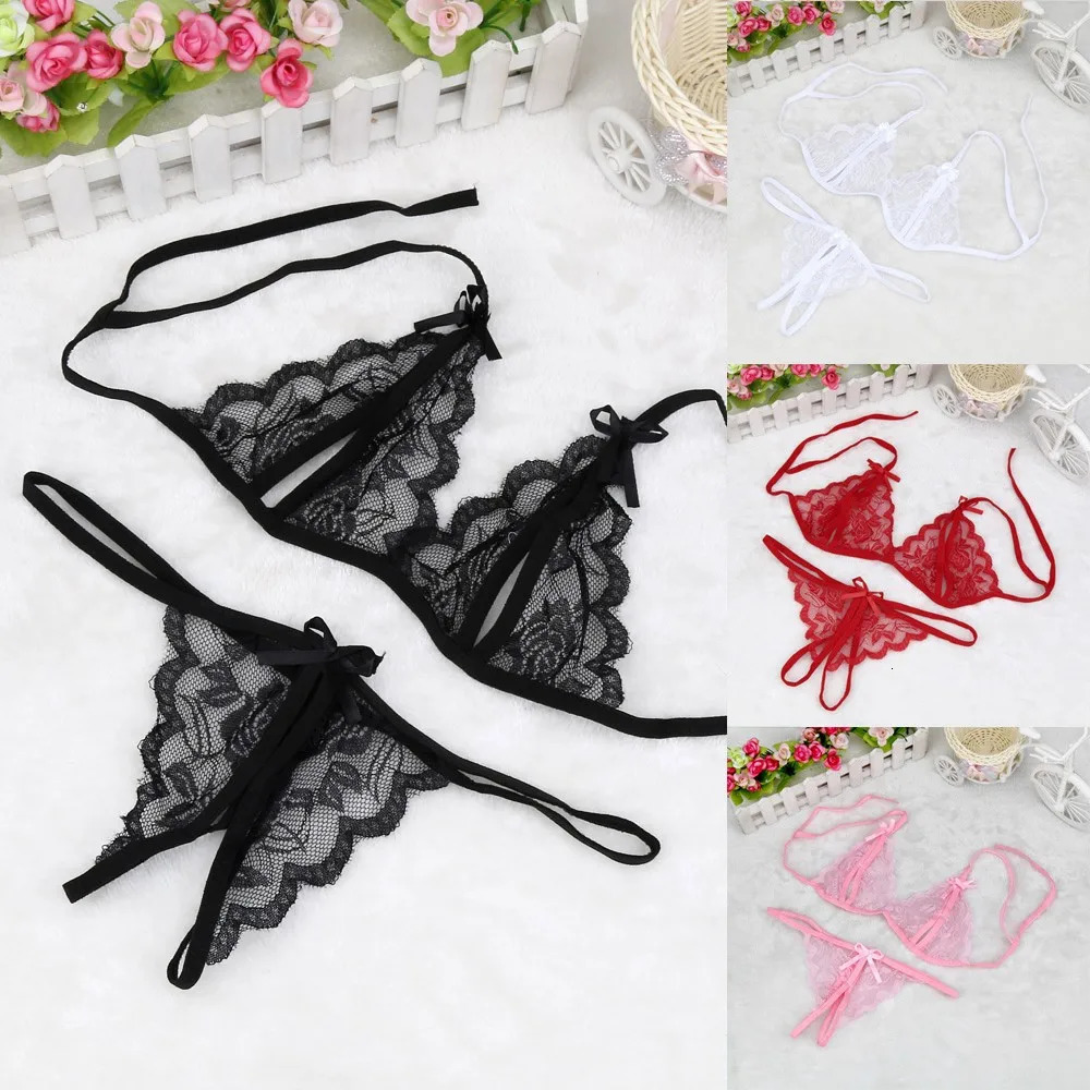 Lace Hollow Out Underwear Bra Set Sexy Lingerie Sex Sleepwear G-string Bra Suit Femme Lingerie Set Pajamas Erotic Clothing 250210
