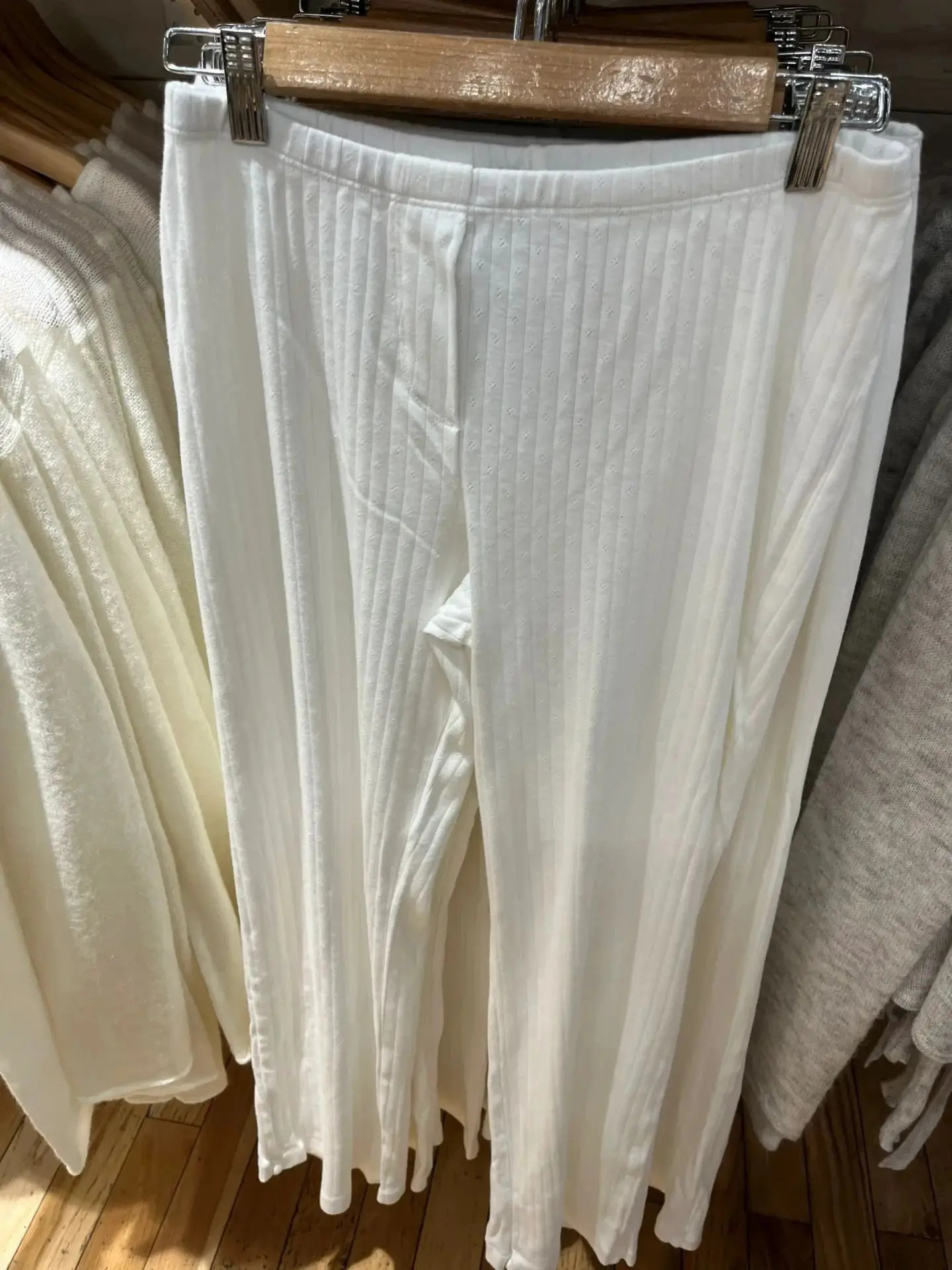 Eyelet White T-shirt Pant Pajama Set Woman Buttons Long Sleeve TeeElastic Waist Straight Trousers Cotton Home 2 Piece Sets Y2k 250210