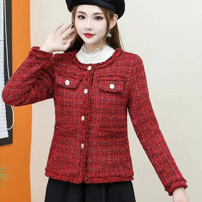 Autumn Winter Vintage Pink Tweed Women Blazers Lady Small Fragrance Jacket Coat Korean Woolen Coats Elegant Female Outerwear 250208