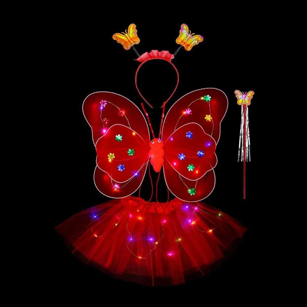 2-6 Year LED Children Costume Props Girls Skirts Luminous Wing Toys Flashing Butterfly Wing Skirt Set Kids Luminous Party Toys W250210