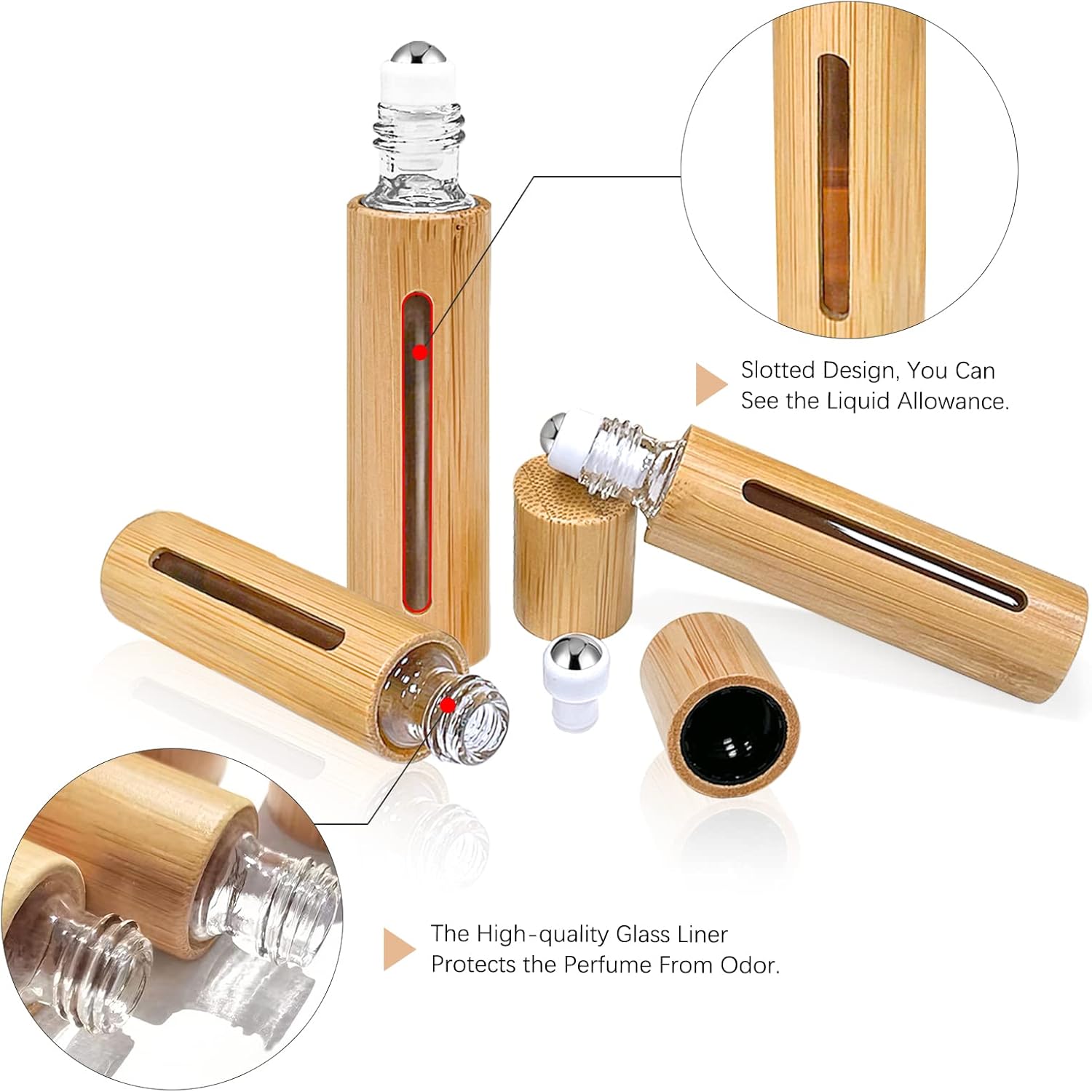 5ml 10ml Roll on Bottles with Bamboo Shell Portable Refillable Perfume Bottle with Stainless Steel Ball for Essential Oils