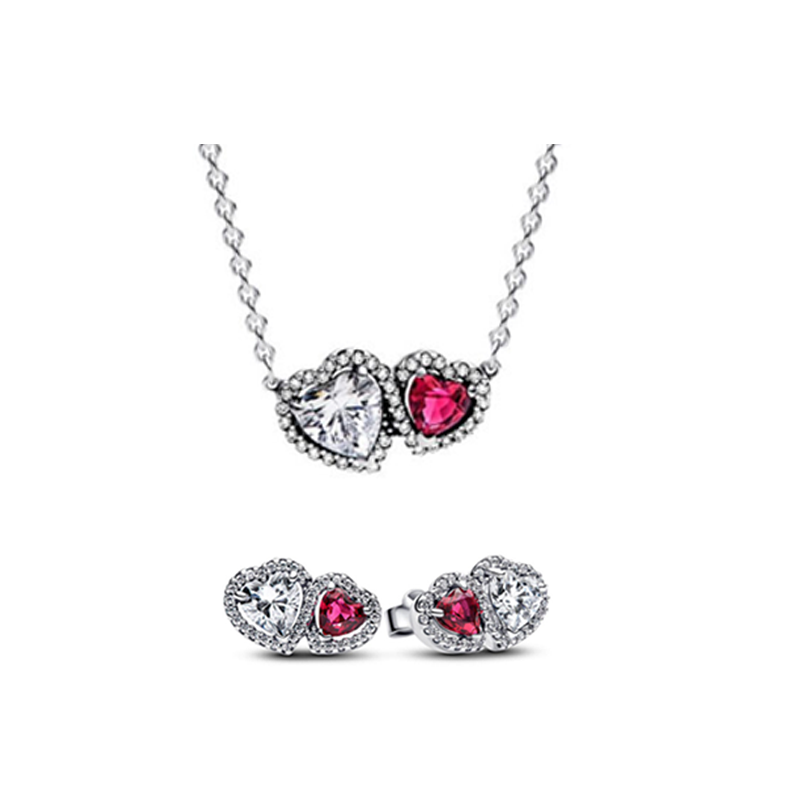 925 New Silver Jewelery set Valentine's Day Gift Love Mom Bow Necklace And Earrings Set Day Gift Charm Sweet for women gift fashion jewelry