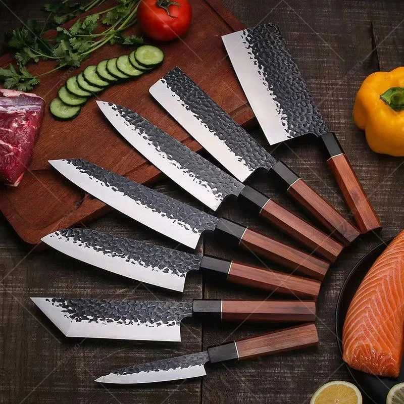 Hammered Forging Professional Chefs Knife Stainless Steel Kitchen Meat Cutting Knife Japanese Santoku Slicing KnifeXJ250210