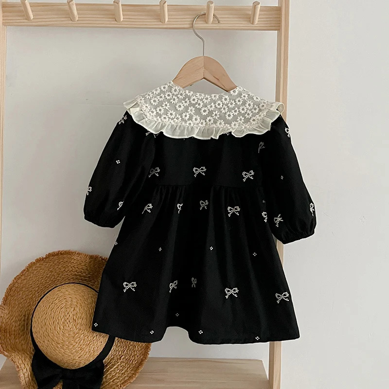 Autumn 06Yrs Girls Princess Dress Baby Girl Clothes Butterfly Collar Embroidery Kids 250116