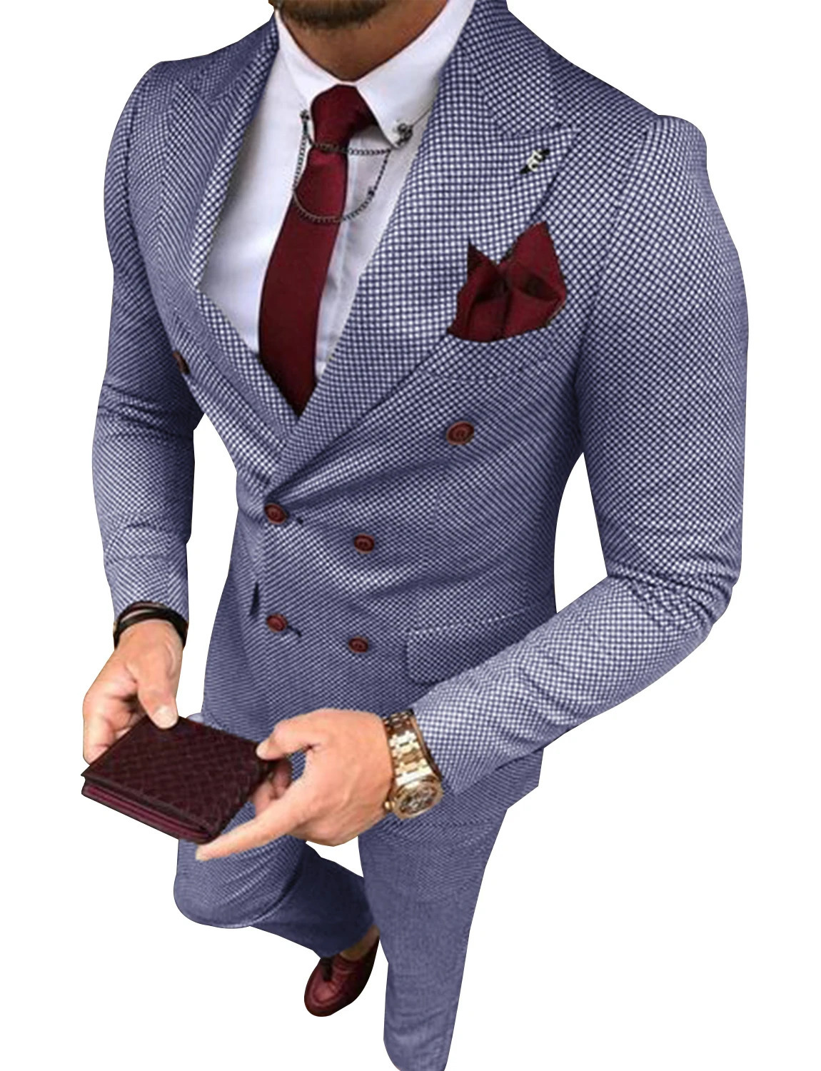 Mens Tweed Suit Plaid Double Breasted Jacket and Pants Groom Business Tuxedos men suits wedding prom 250210