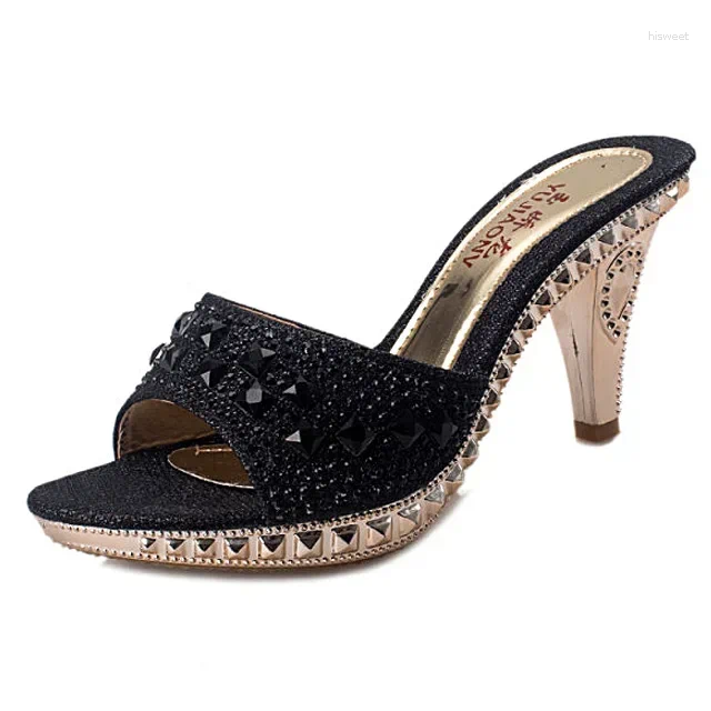 Sandals Summer 2025 Rhinestone Women Shoes Sexy High Heels Sandalias Gold Sier Slippers Heeled