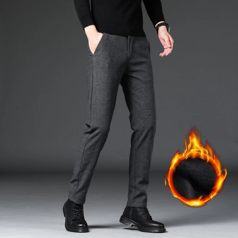 Fashion Men Thermal Fleece Casual Pants Winter Thick Straight Slim Velvet Trousers Clothing Korean Male Size 2838 250121