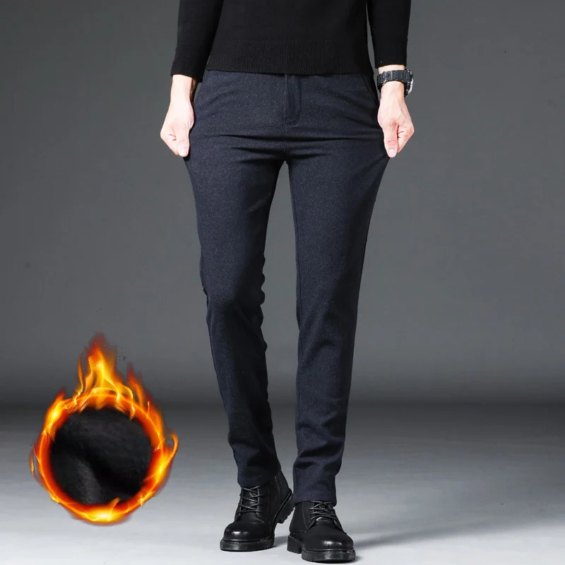 Fashion Men Thermal Fleece Casual Pants Winter Thick Straight Slim Velvet Trousers Clothing Korean Male Size 2838 250121