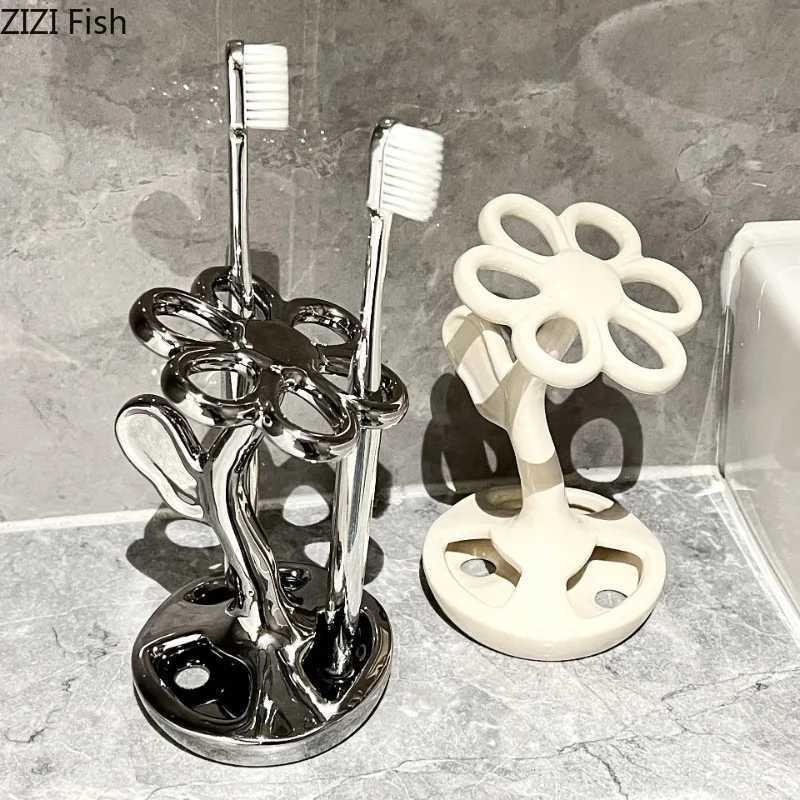 Flower shaped storage rack creative ceramic storage rack Bathro jewelry teeth storage rack decoration organizer Y250210